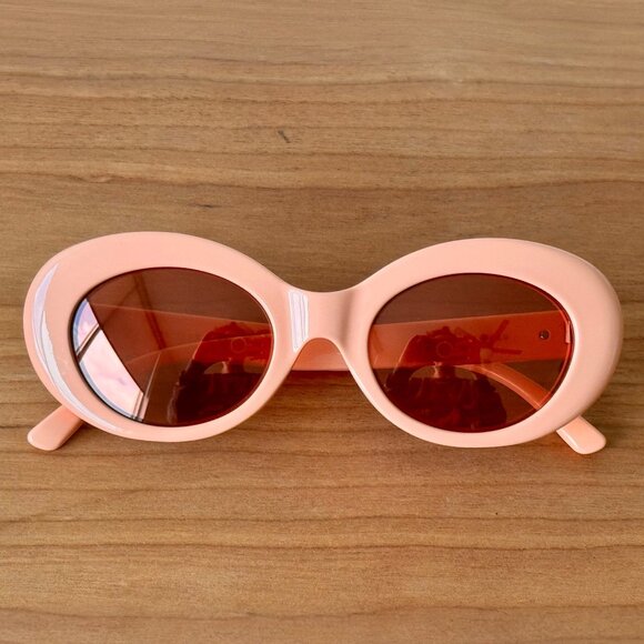 Crap Eyewear Pink Oval Frame Sunglasses with Red Lenses